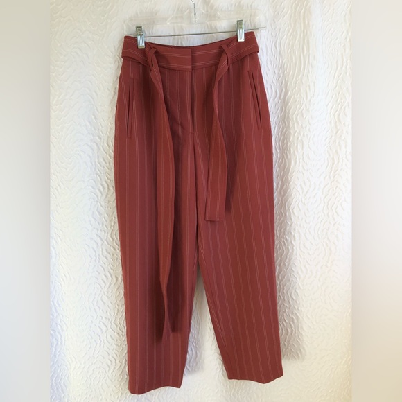 Aritzia Wilfred Red Tie-Front Pant Pinstripe High-waisted Dress Trouser Pant - Picture 2 of 14